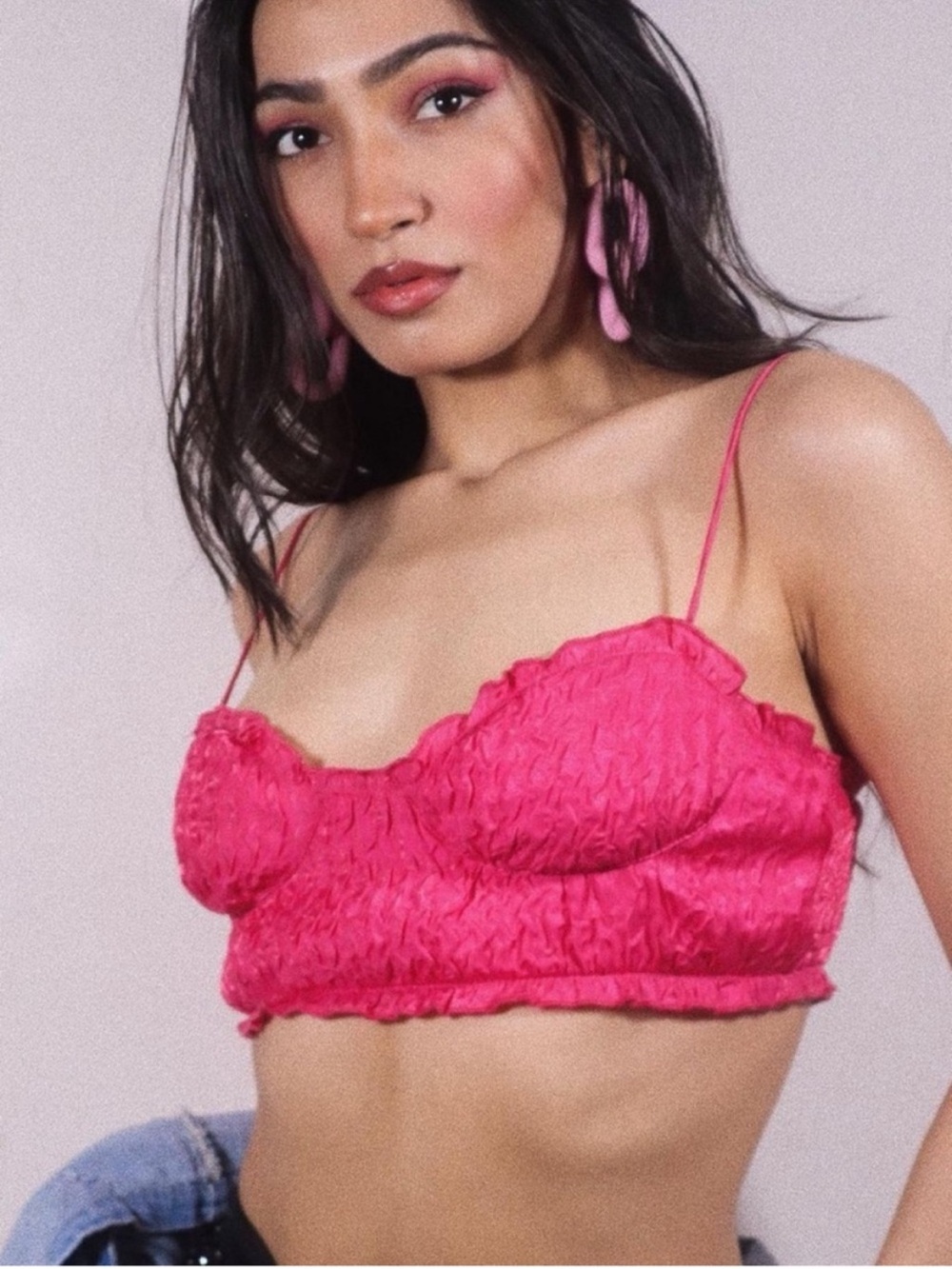 Zara Fuchsia Textured Bustier Crop Top NWT Large Ruched Bralette Party